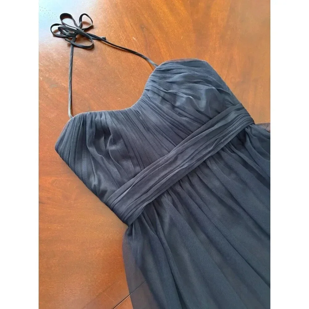 Amsale NWT Short Bridesmaid Prom Party Dress Navy Blue Halter Tulle Size 10 - Picture 10 of 12